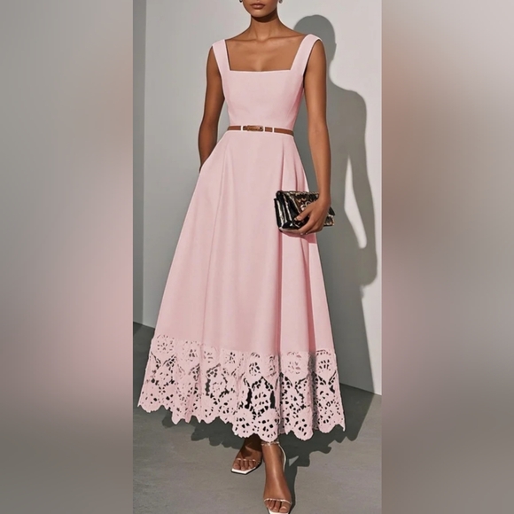 Fehaute Dresses & Skirts - Elegant Pink A-Line Dress with Cutout Hem